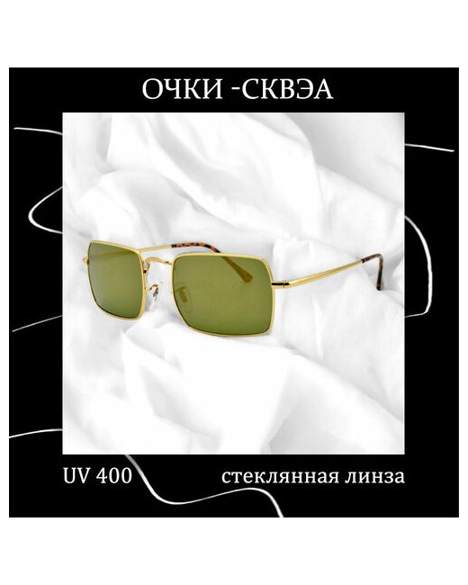 Miscellan Солнцезащитные очки Металлическая оправа прямоугольной формы со стеклянными линзами золотой зеленый