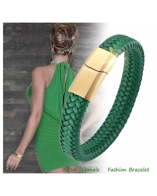 CosplaYcitY Плетеный браслет Браслет плетеный кожаный зеленый размер 15 см золотистый