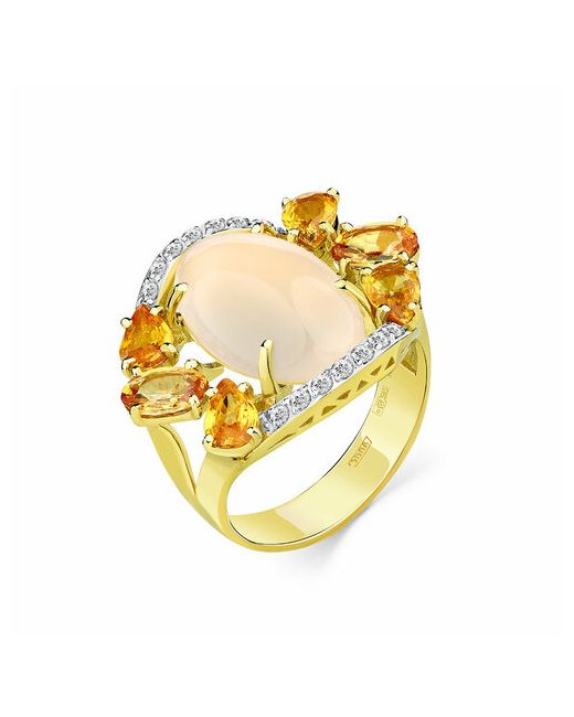 Master Brilliant Кольцо желтое золото 585 проба сапфир лунный камень бриллиант