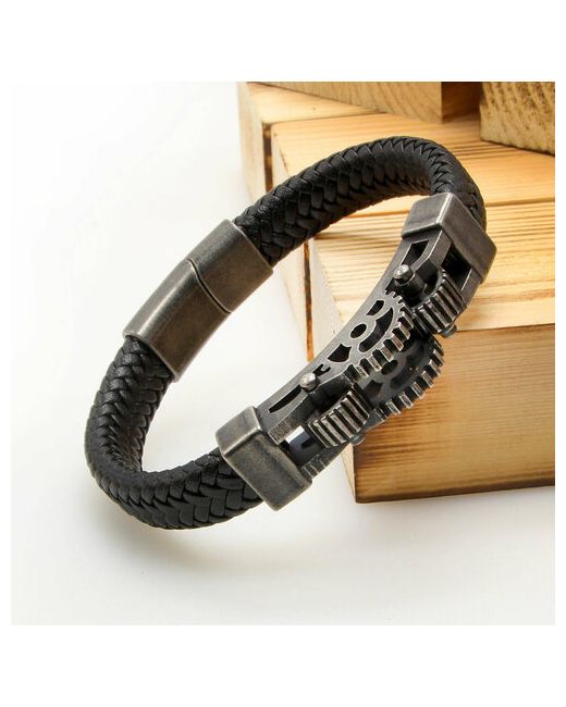 Solid-belts Плетеный браслет Браслет вороненая сталь на руку 18 19 см металл размер черный