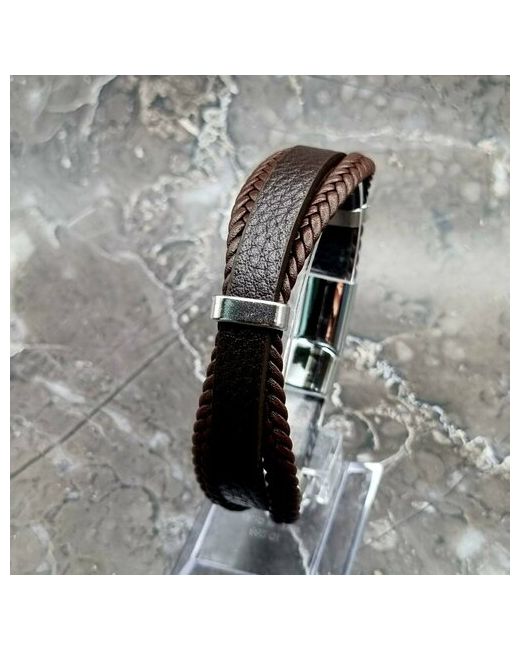 Reniva Плетеный браслет Браслет кожаный бижутерия украшение на руку металл размер 21 см диаметр 7 горчичный