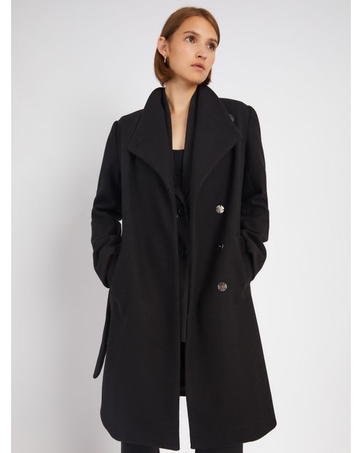Zolla Укороченное пальто без утеплителя на кнопках с воротником запах и поясом