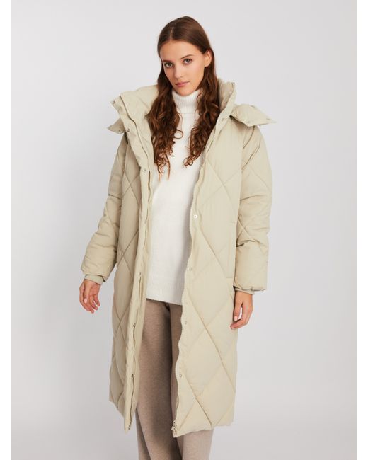 Zolla Тёплая стёганая куртка-пальто с капюшоном и поясом