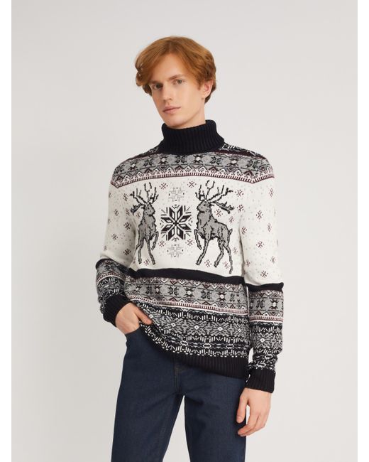 Zolla Вязаный свитер из акрила со скандинавским узором с оленями