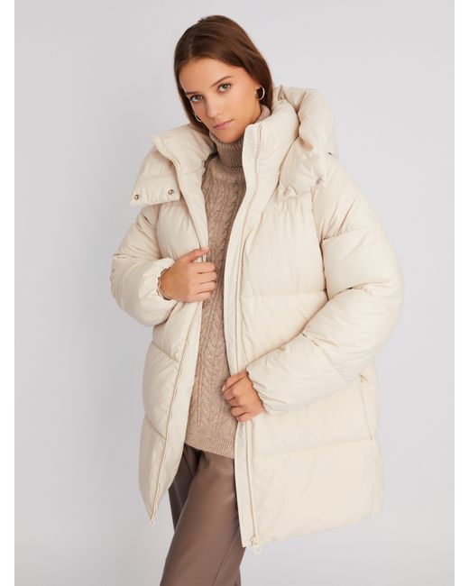 Zolla Тёплая куртка-пальто из экокожи с капюшоном