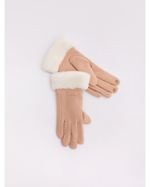 Zolla Тёплые перчатки с опушкой из экомеха и начёсом