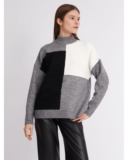 Zolla Вязаный свитер в стиле колор блок с воротником-стойкой