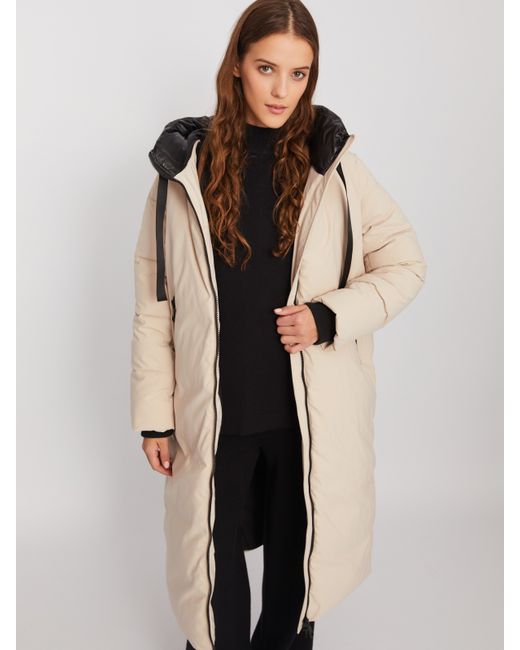 Zolla Тёплая куртка-пальто с капюшоном и боковыми шлицами на молниях