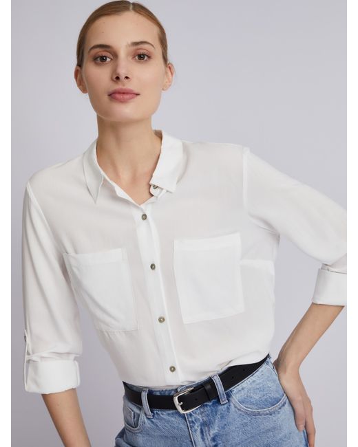 Zolla Офисная рубашка из вискозы с карманами и подхватами на рукавах
