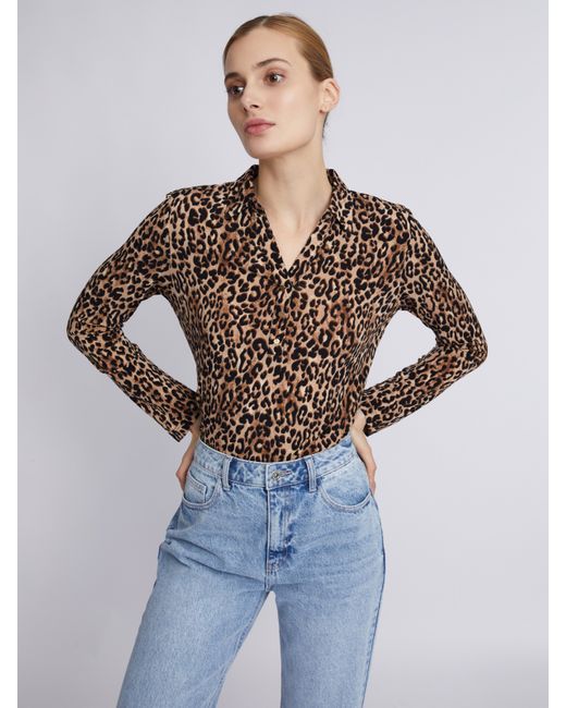 Zolla Трикотажная блузка с длинным рукавом и леопардовым принтом