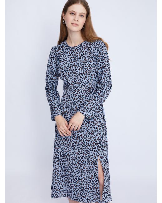 Zolla Приталенное платье длины миди с леопардовым принтом и разрезом на подоле