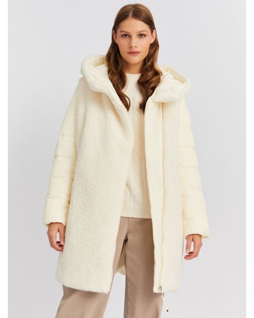 Zolla Тёплая куртка-пальто с капюшоном и отделкой из экомеха