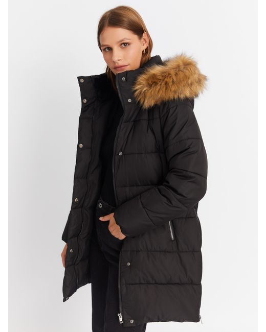 Zolla Тёплая куртка-пальто с капюшоном и боковыми шлицами на молниях