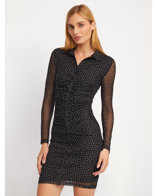 Zolla Платье-рубашка длины мини из сетки в горошек с драпировкой