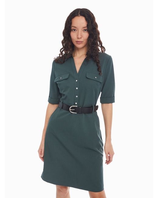 Zolla Платье-рубашка длины мини с коротким рукавом и ремнём