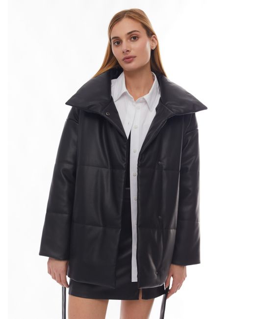 Zolla Тёплая дутая куртка из экокожи с высоким воротником и поясом