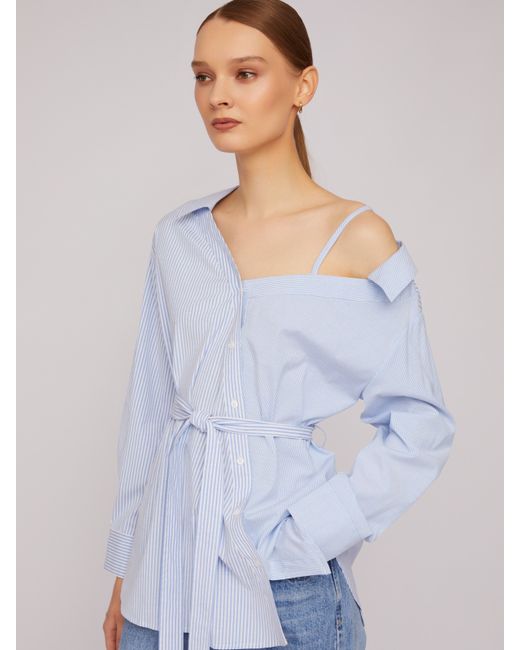 Zolla Блузка-рубашка на одно плечо с узором в полоску и поясом
