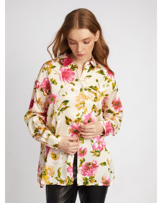 Zolla Атласная рубашка оверсайз силуэта с цветочным принтом