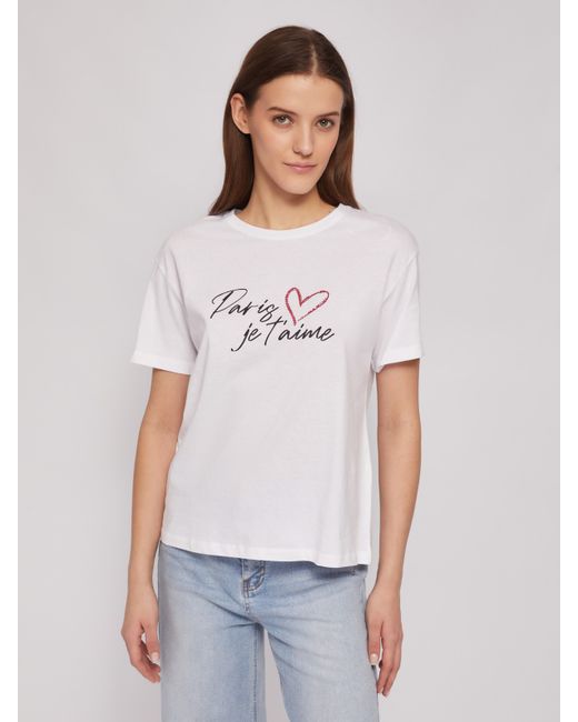 Zolla Трикотажная футболка из хлопка с принтом-надписью
