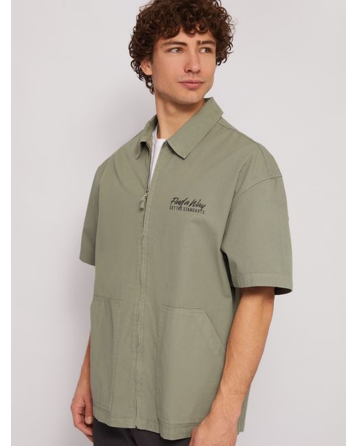 Zolla Куртка-рубашка из хлопка на молнии с коротким рукавом