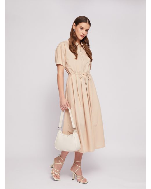 Zolla Платье-рубашка длины миди на кулиске с драпировкой у талии