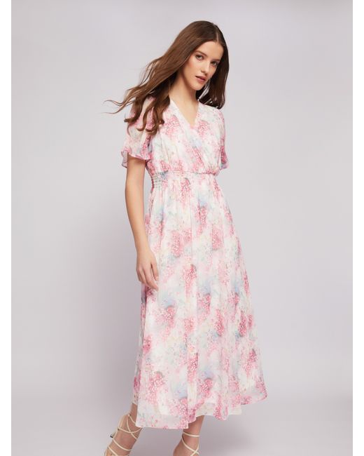 Zolla Шифоновое платье с цветочным принтом и люрексом