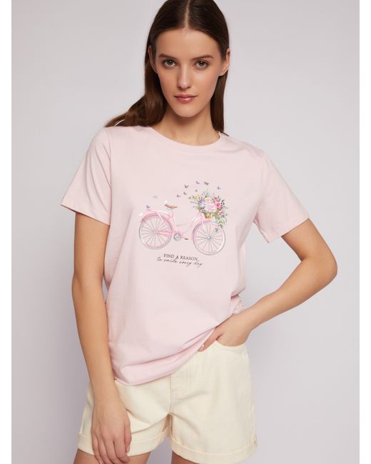 Zolla Трикотажная футболка из хлопка с принтом и стразами