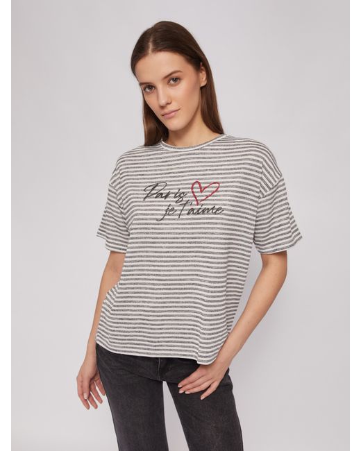 Zolla Трикотажная футболка в полоску с надписью и стразами