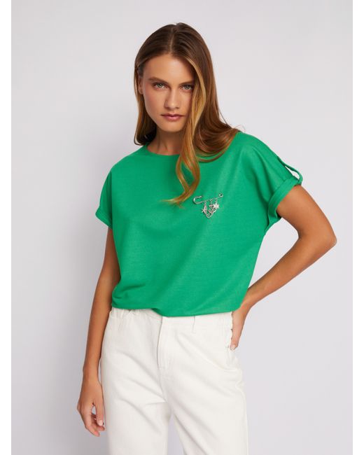 Zolla Блузка-футболка с коротким рукавом и брошью