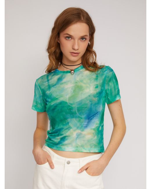 Zolla Короткий топ-футболка из сетки с принтом тай-дай