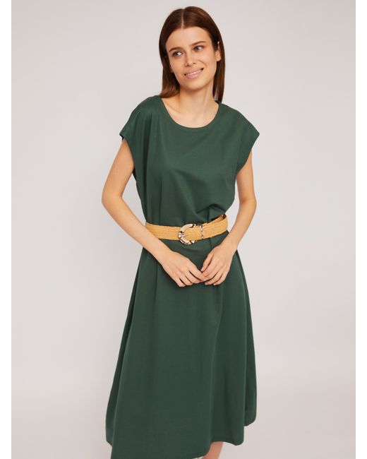 Zolla Трикотажное платье-футболка миди с плетёным ремнём