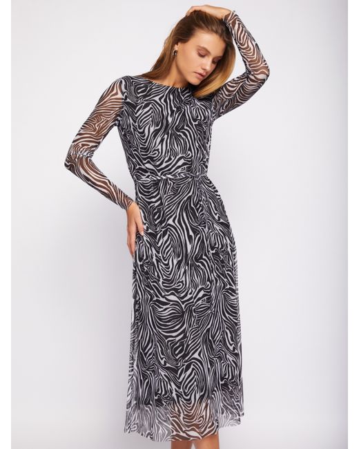 Zolla Платье длины миди из сетки с принтом зебра и поясом