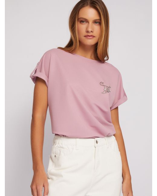Zolla Блузка-футболка с коротким рукавом и брошью