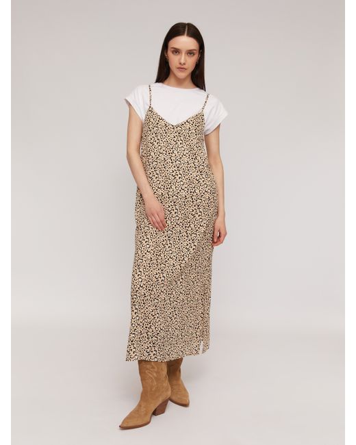 Zolla Леопардовое платье-комбинация с боковыми разрезами