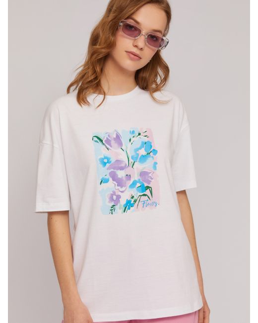 Zolla Трикотажная футболка из хлопка с принтом